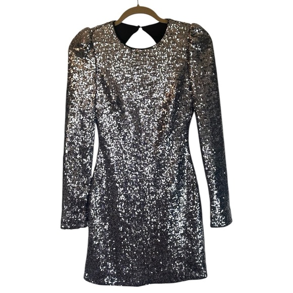 NWT Rachel Zoe Silver Sequin Karlee Backless Long-Sleeve Mini Dress- Size 2 - Picture 6 of 12